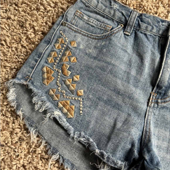 Free People Embroidered Denim Jean Shorts - Picture 2 of 8